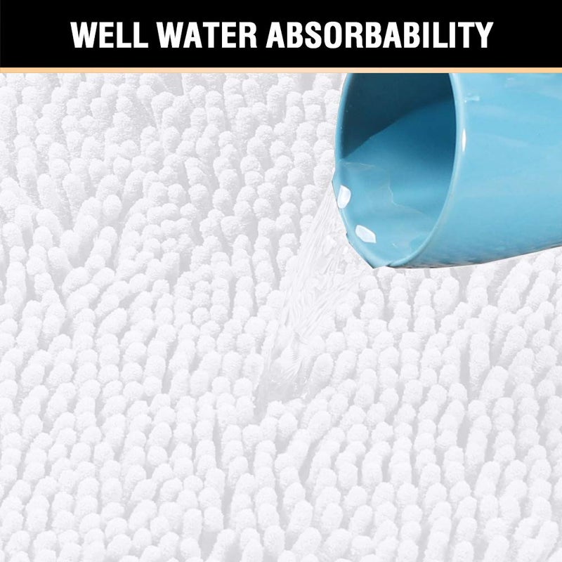 H.VERSAILTEX Pure White Bath Mat Bathroom Rug Bath Rugs for Bathroom Non Slip Bath Mats Extra Thick Chenille Rug 17" x 24" Absorbent Soft Shaggy Washable Dry Fast Plush Rugs for Bathtubs - Image 4